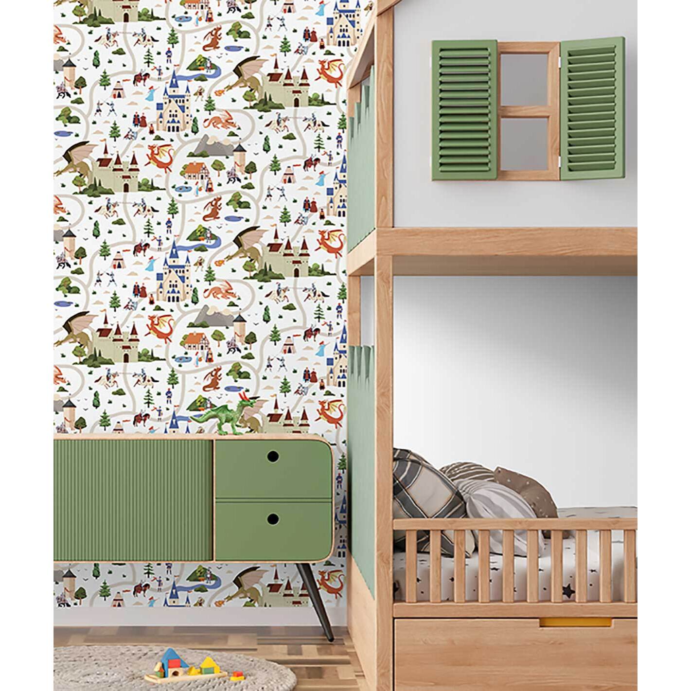 Papier peint chevaliers châteaux dragons enfant