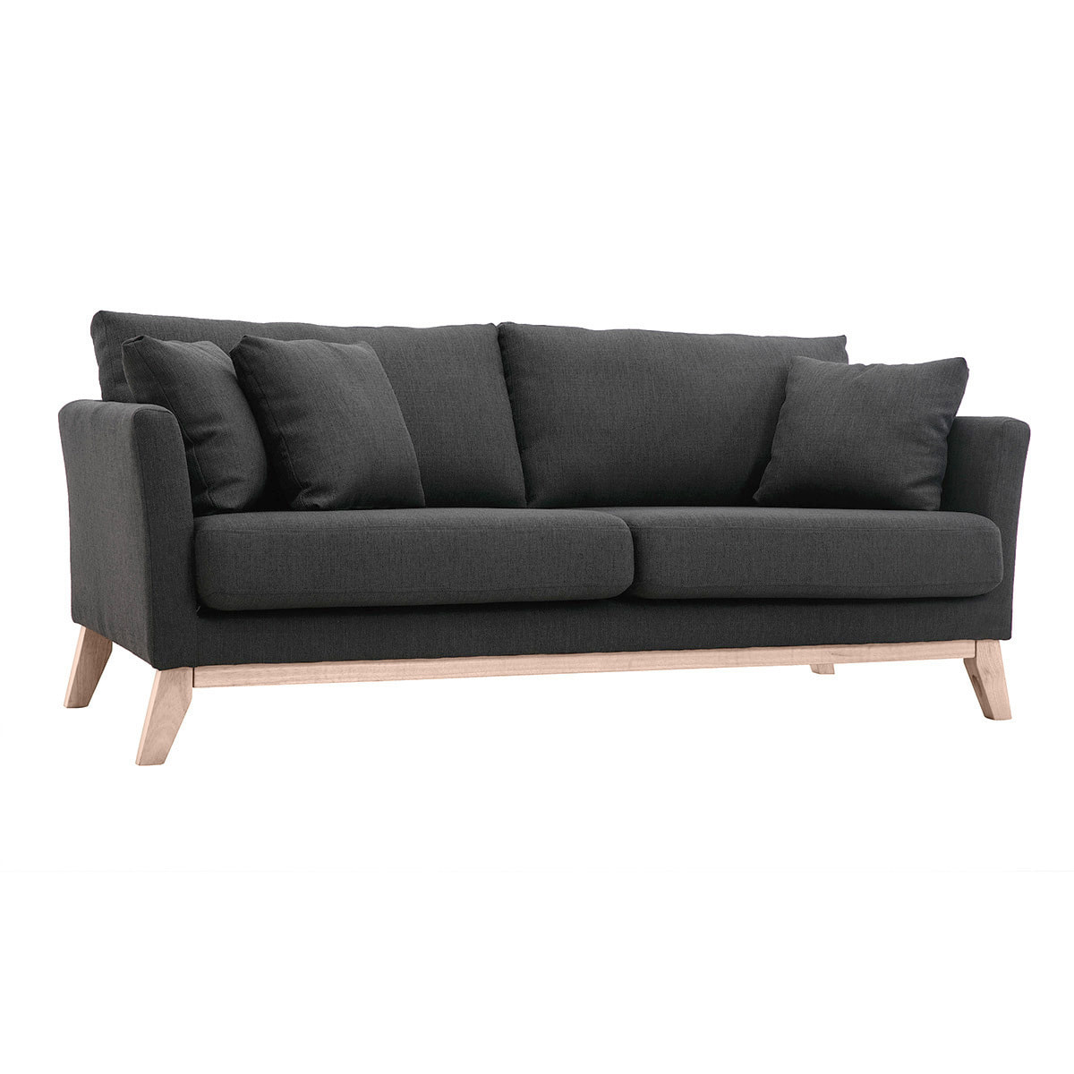 Canapé scandinave déhoussable 3 places en tissu gris foncé et bois clair OSLO