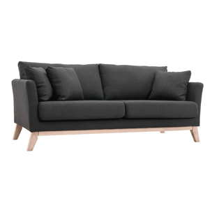 Canapé scandinave déhoussable 3 places en tissu gris foncé et bois clair OSLO