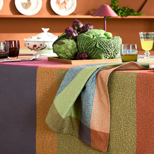 Serviette pur coton 220 g/m² motif jacquard vert orange Mille baies shetland