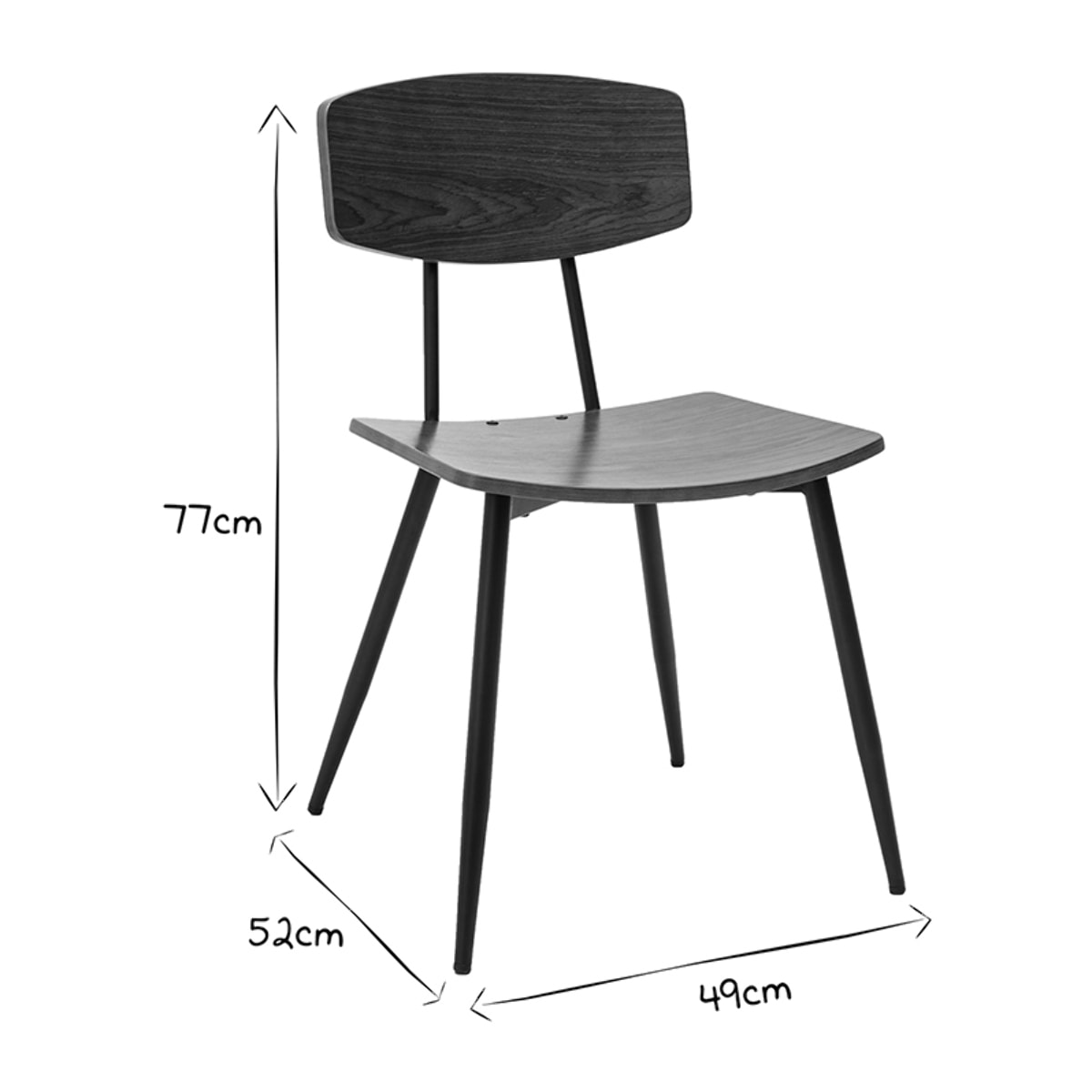 Chaises vintage en bois foncé noyer et métal noir (lot de 2) JOLINE