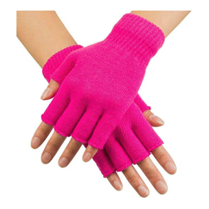 Guanti Fingerless Senza Dita Rosa Fluo Accessorio Travestimento