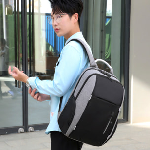 DAM Mochila porta Laptop 15,6". Capa impermeable alta resistencia, adaptable a Trolley. Bloqueo de cremalleras. Toma USB externa. 30x17x46 Cm. Color: Gris