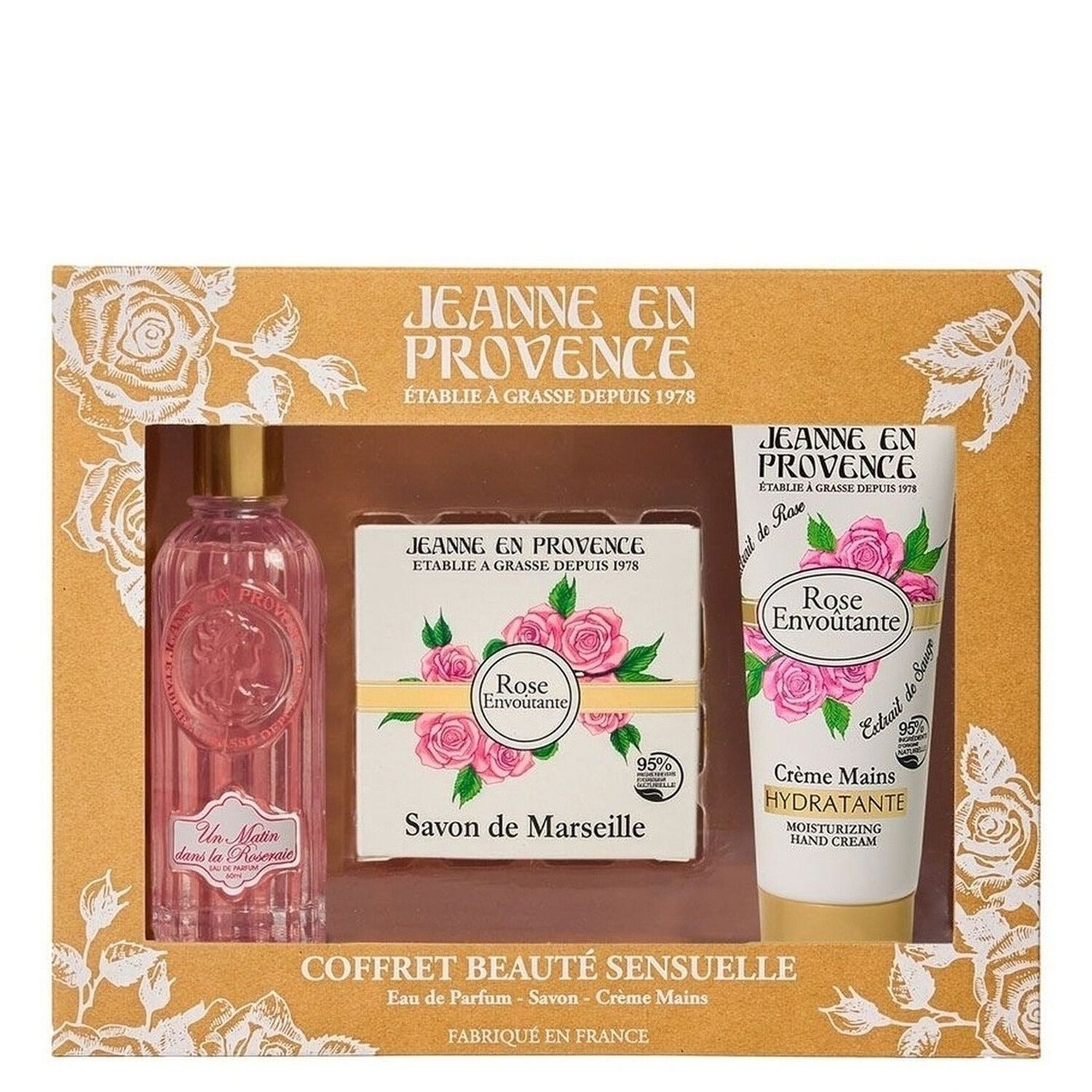 Rose - Coffret Eau de Parfum 60ml + Crème Mains 75 ml + Savon 100 gr