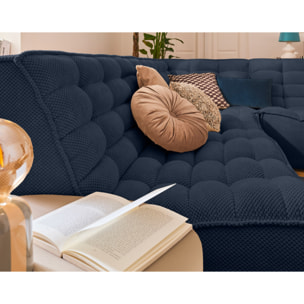 Ellie - canapé modulable d'angle réversible 4 places en velours texturé - Bleu marine