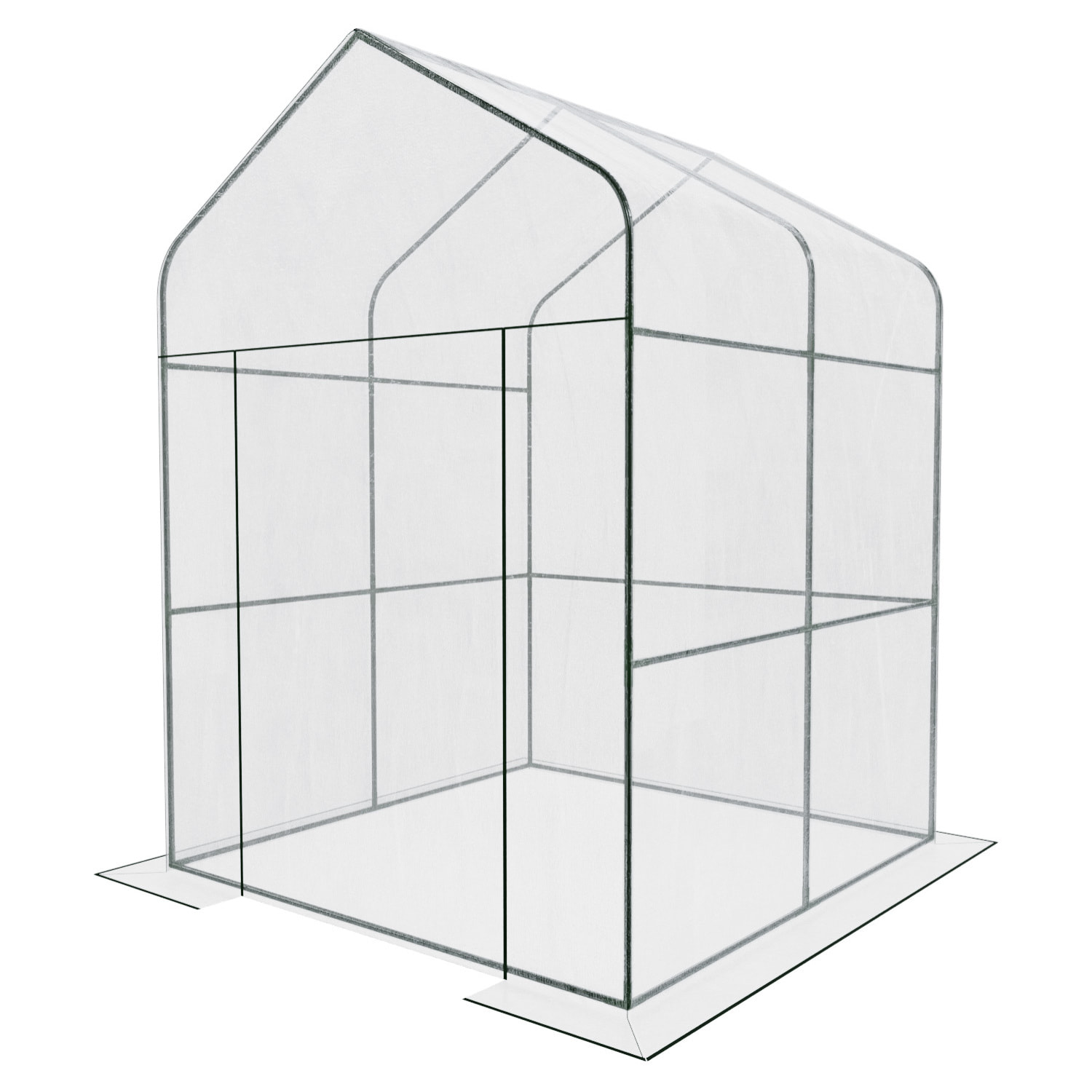 Serra Da Giardino Per Orto Senza Ripiani Telaio In Metallo Casetta In Acciaio Telo Trasparente PVC Porta Avvolgibile Apertura Cerniera 143x143x195 Cm