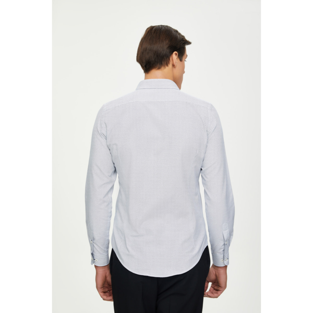 Camicia Uomo 1 Bottone Francese Slim Cotone Poliestere Stampato Bianco/Nero