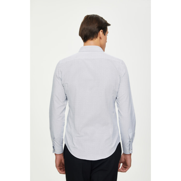Camicia Uomo 1 Bottone Francese Slim Cotone Poliestere Stampato Bianco/Nero