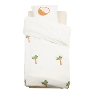 Parure de Lit Tufy 140x200 cm Blanc Imprimé Palmier et Noix de Coco