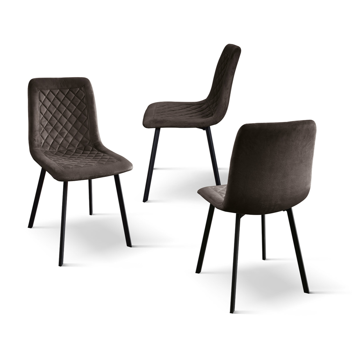 Set di 4 sedie NOHO in velluto marrone e gambe in metallo antracite