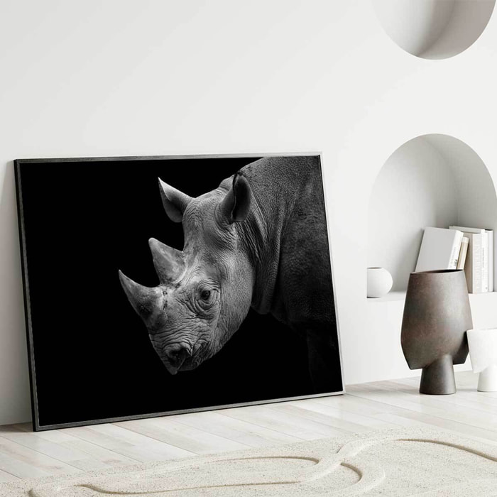 Affiche encadrée rhinocéros de profil en noir et blanc Affiche + cadre en métal - Noir