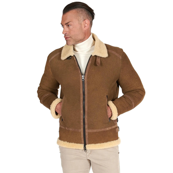 Montone nubuck cuoio Shearling biker uomo collo camicia