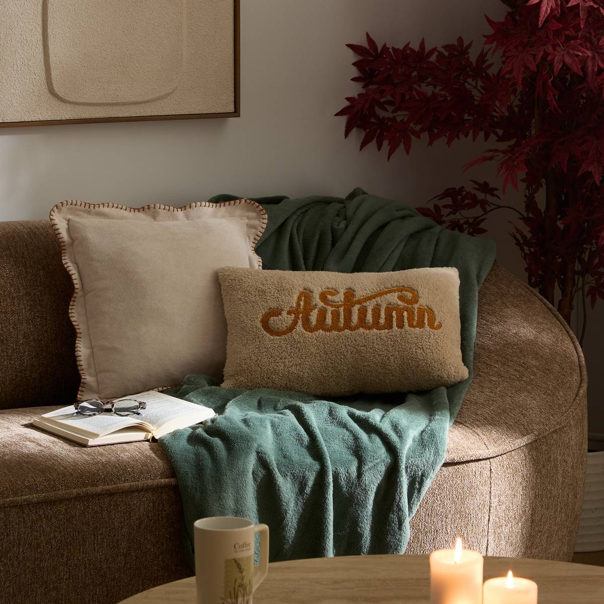 Coussin Automne carré 40x40cm blanc