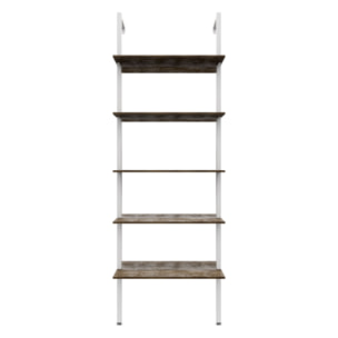 Komo - Scaffale Libreria a Muro 60x185x30 cm 5 Ripiani in Legno Oak Struttura in Metallo Bianco