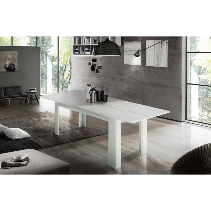 Tavolo per sala da pranzo estensibile, Made in Italy, Tavolo moderno con allunghe, Consolle allungabile, cm 140/190x90h75, colore Bianco lucido Larice