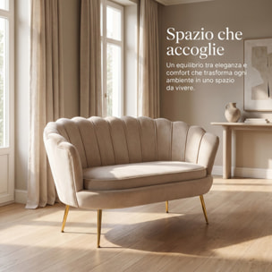 Divano 2 Posti in Velluto con Schienale a Ventaglio, Seduta Imbottita dallo Stile Elegante per Soggiorno, Studio e Camera da Letto