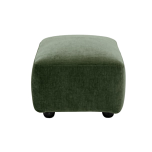Pouf repose pieds en tissu effet velours vert kaki JOYA