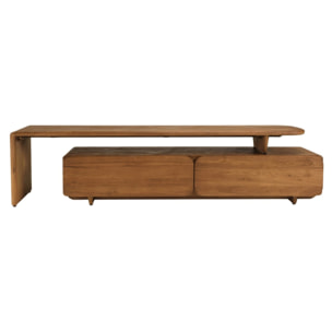 SIXTINE - Meuble TV 2 tiroirs 160x40cm en bois de teck recyclé