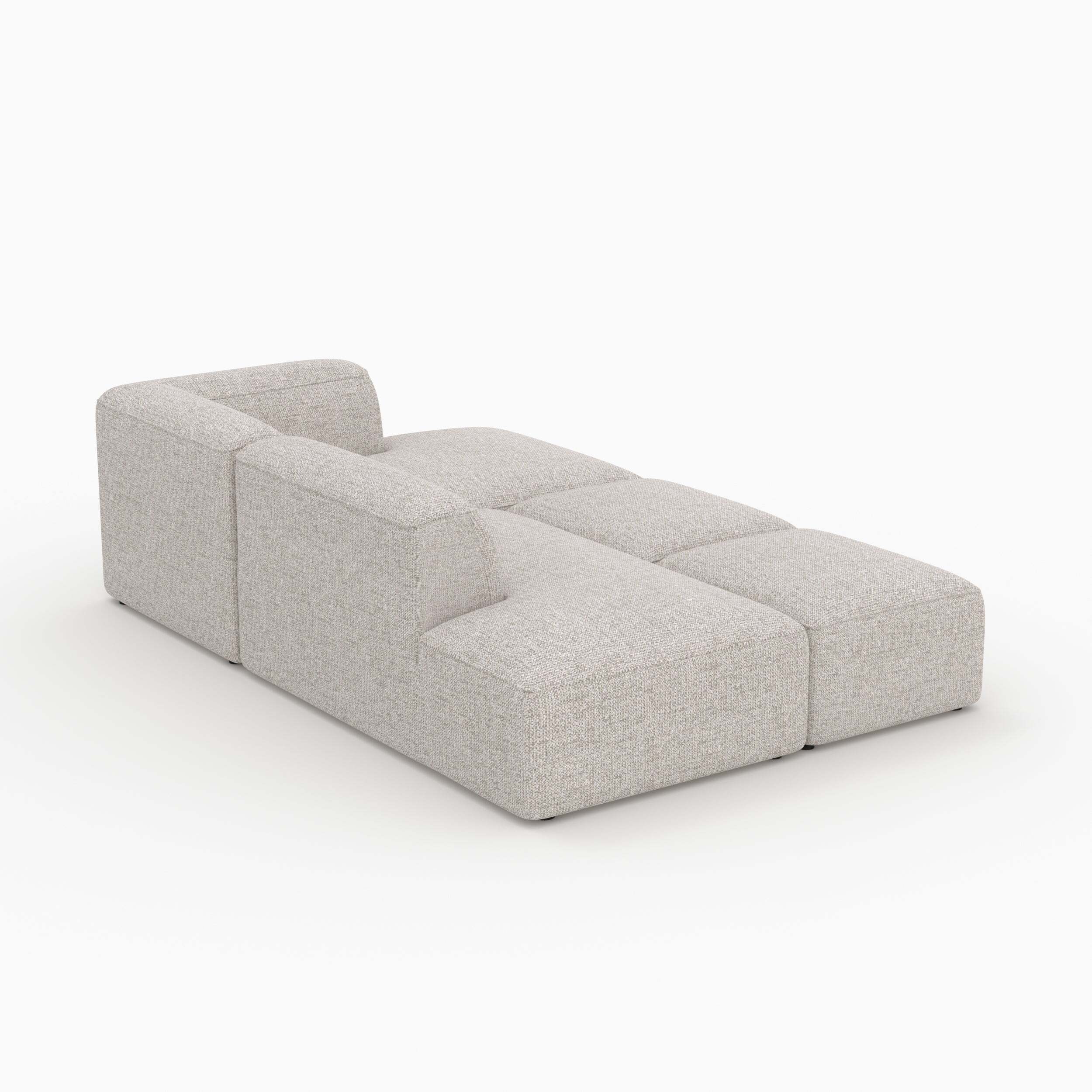 Canapé d'angle droit modulable en tissu beige 4 places avec 2 poufs - Hestia