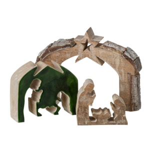 J-Line Crèche écorce - bois de manguier - naturel/vert foncé - small