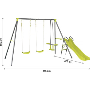 Portique en métal avec toboggan "Enzo II " - 4 agrès - Vert