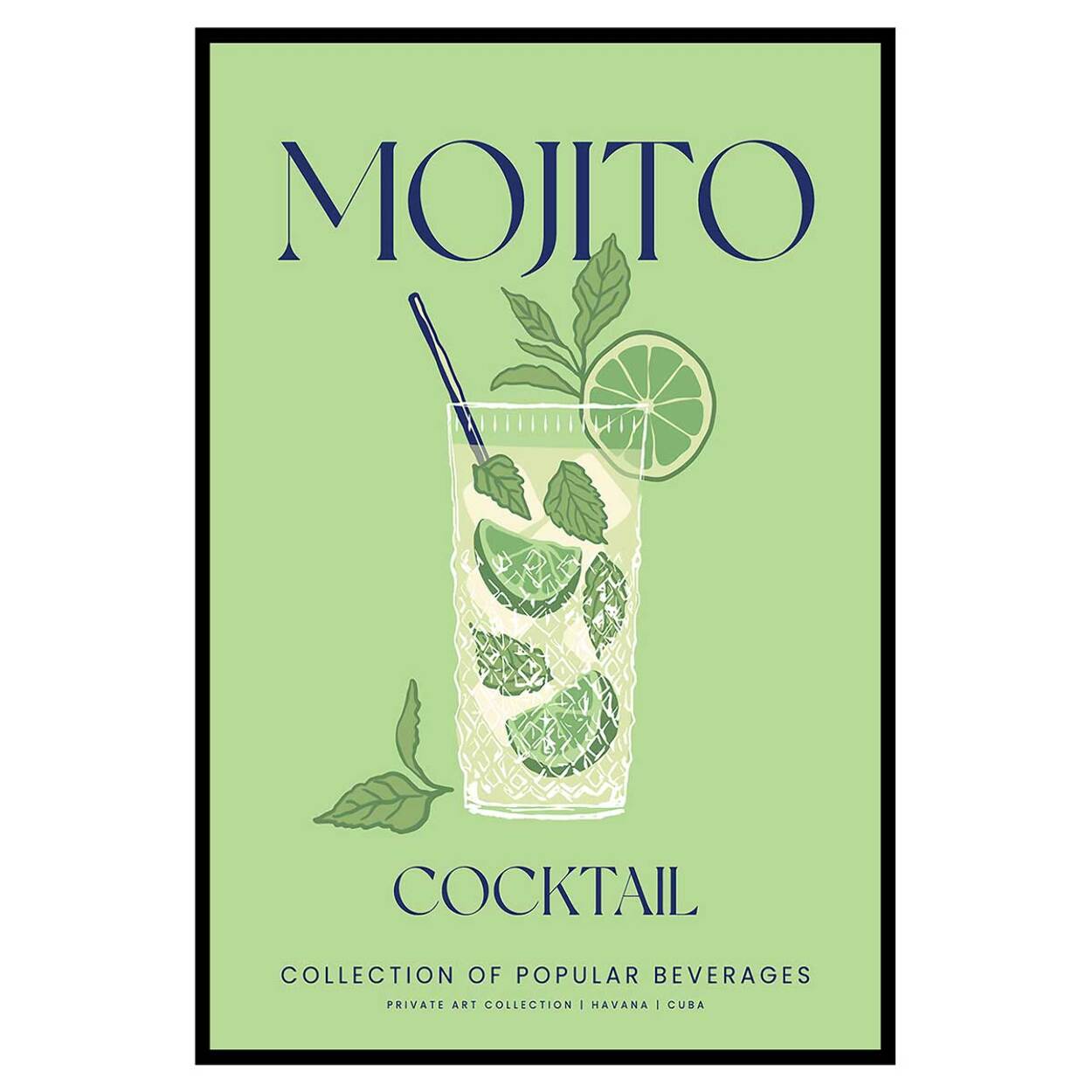 Affiche encadrée Mojito illustration verte Affiche + cadre en métal - Noir