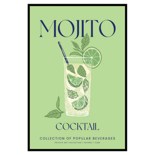 Affiche encadrée Mojito illustration verte Affiche + cadre en métal - Noir