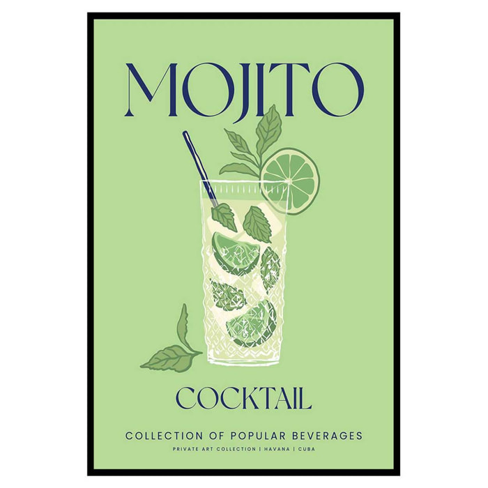 Affiche encadrée Mojito illustration verte Affiche + cadre en métal - Noir