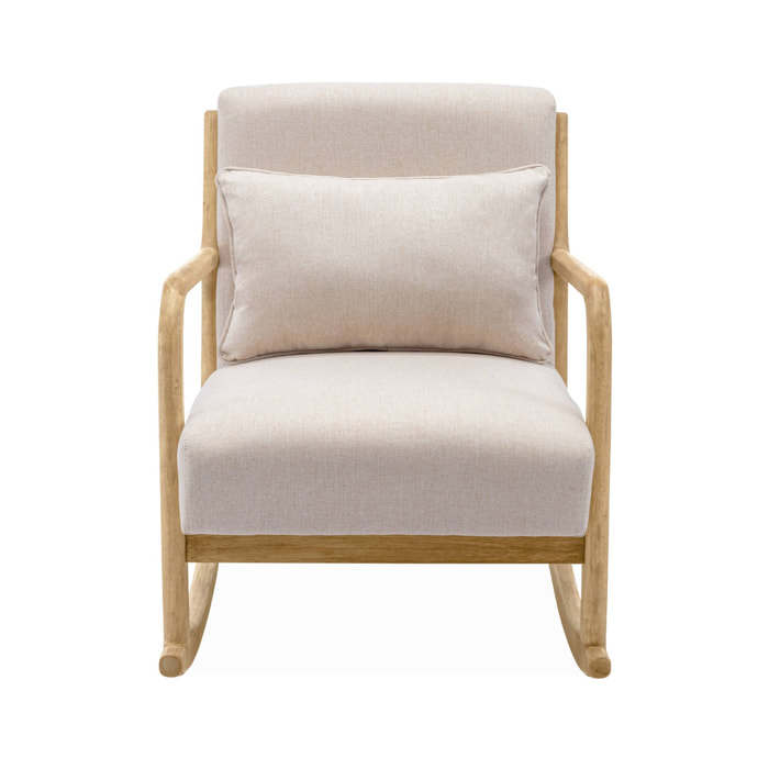 Fauteuil à bascule design en bois et tissu. 1 place. rocking chair scandinave. beige