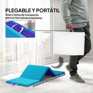Colchoneta Gimnasia Plegable de Grosor de 5 cm, Tapete de Ejercicio con Asas de Transporte, Bolsa, Esterilla de Gimnasia para Yoga, Aeróbic, Artes Marciales, Azul Claro y Morado Oscuro