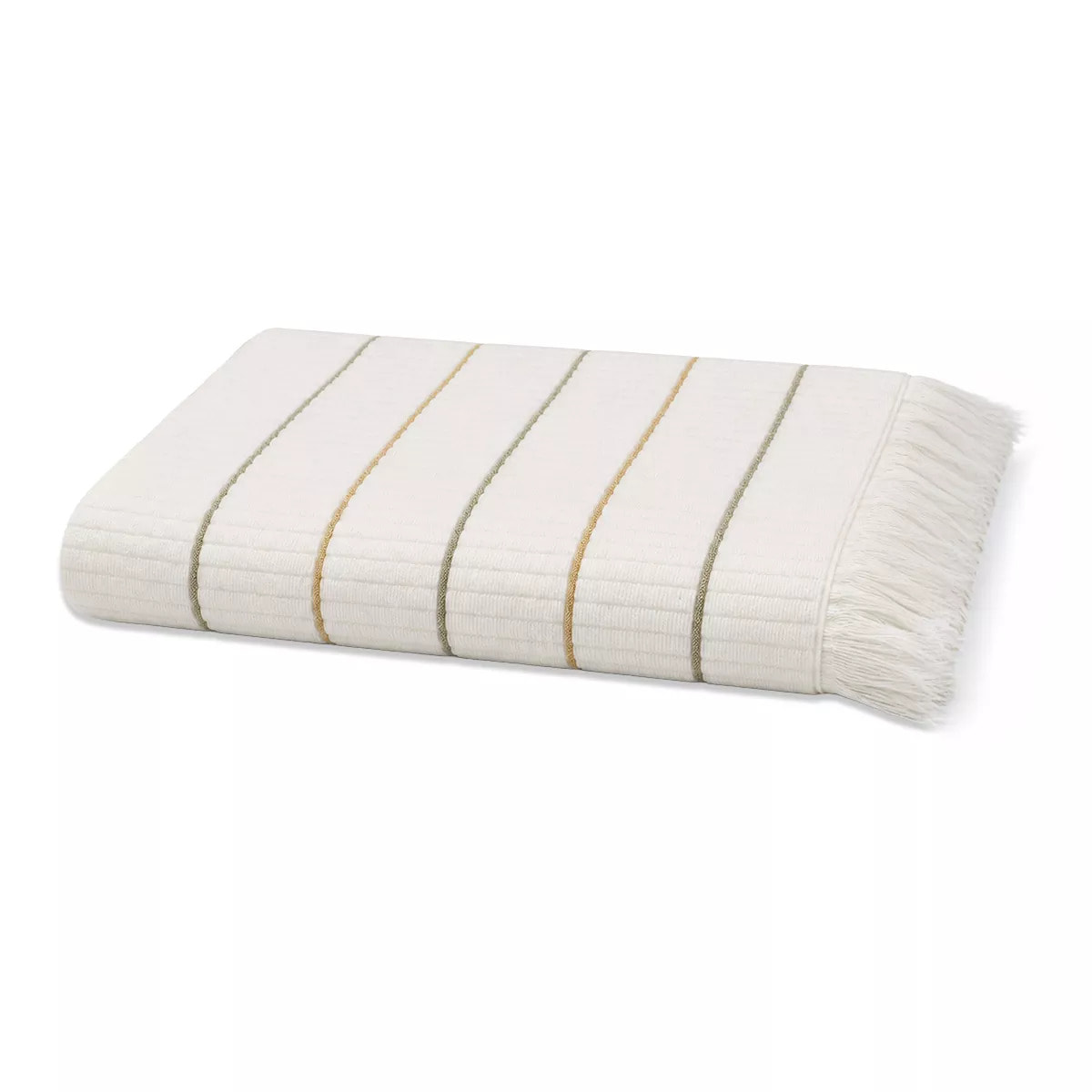 Drap de bain pur coton 580 g/m² tissé teint rayé jaune vert Farniente pissenlit