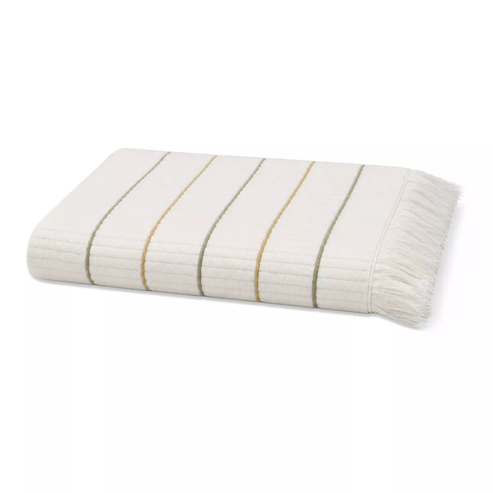 Drap de bain pur coton 580 g/m² tissé teint rayé jaune vert Farniente pissenlit