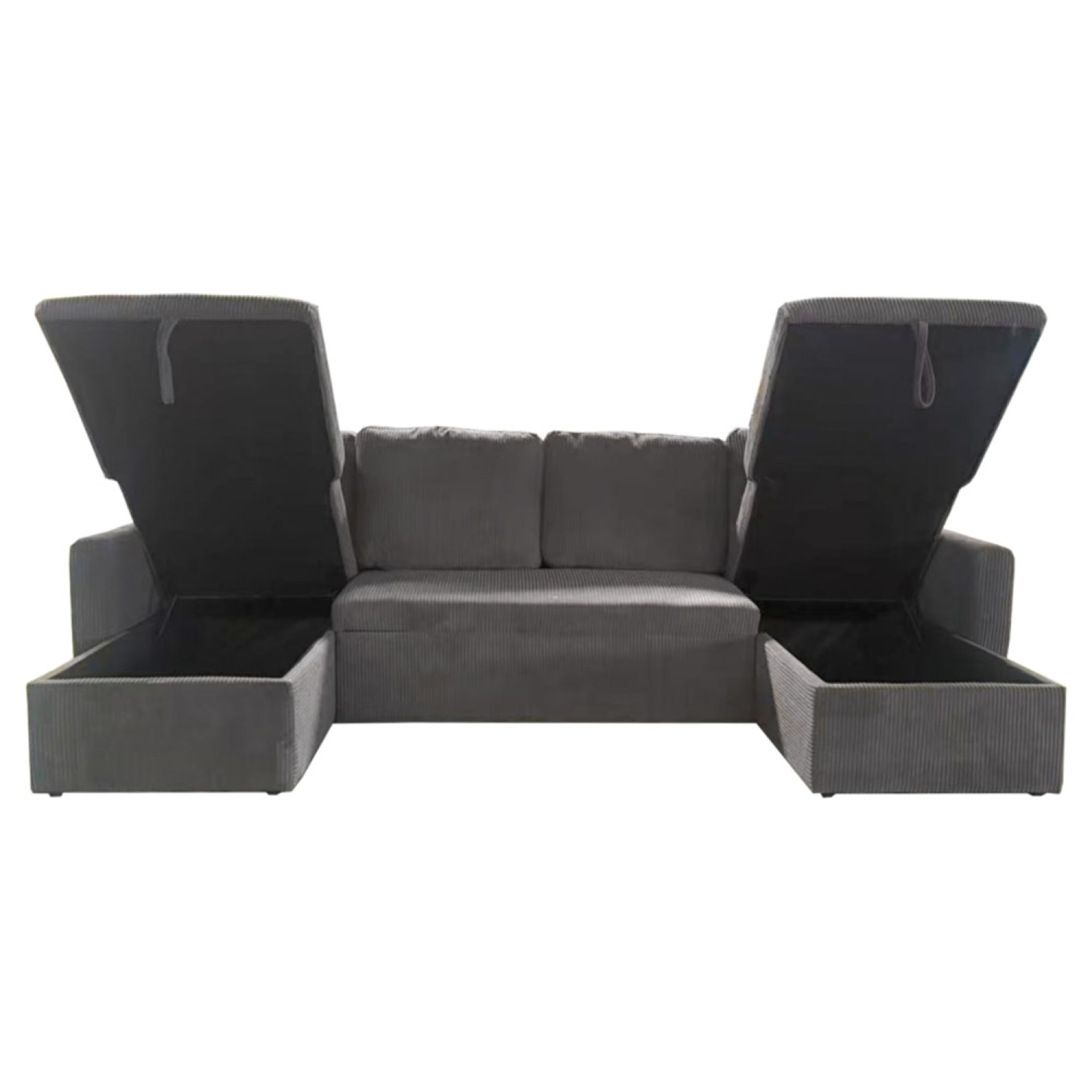 ELLA Canapé panoramique convertible avec coffres 4 places en velours côtelé gris