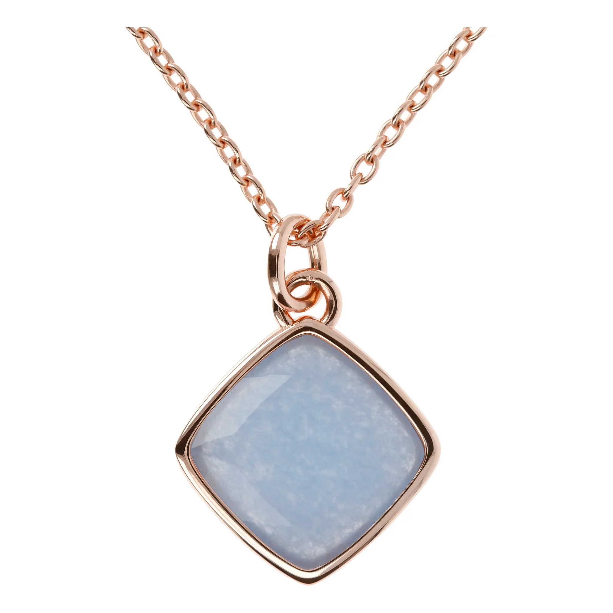 Collana Catena Rolo con Pendente a Rombo in Pietra Naturale Quarzo Rosa