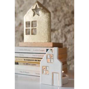 J-Line bougeoir Maison - céramique - blanc - 2 pcs