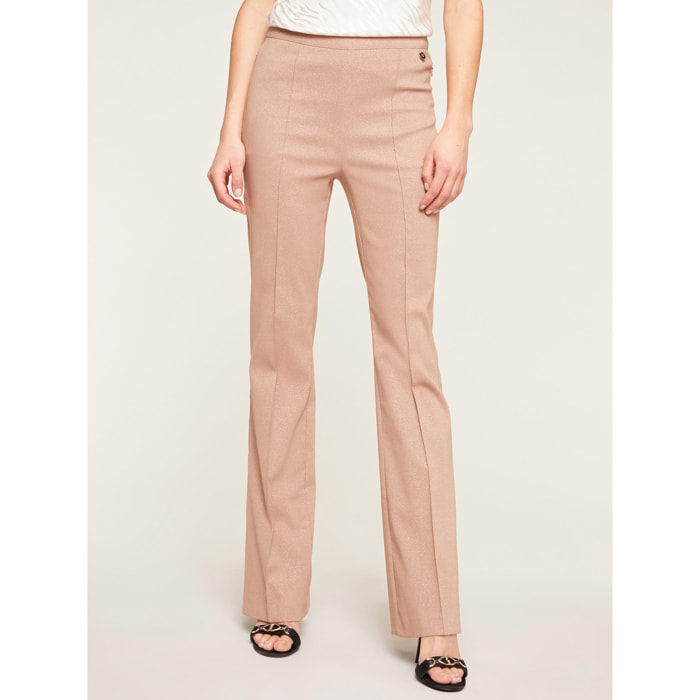 Motivi - Pantalones lúrex fit con línea flare - Beige