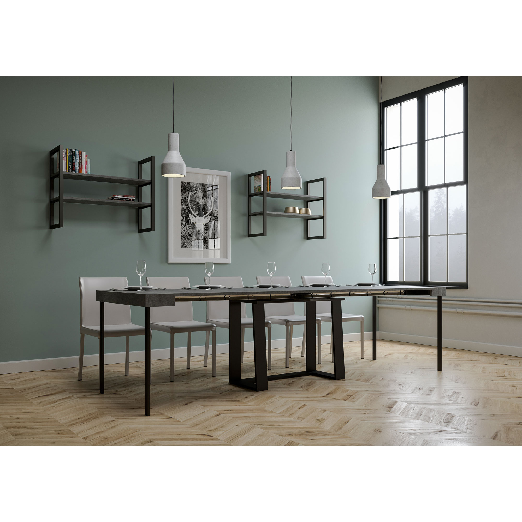 Consola extensible 90x40/288 cm Asia Cemento extensiones internas estructura Antracita