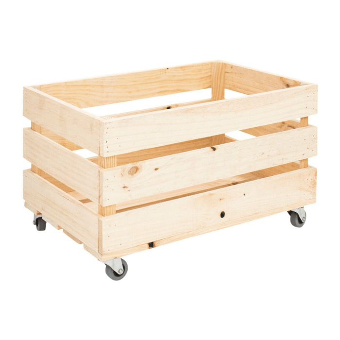 Caja grande de madera maciza en tono natural con Ruedas 49x30,5x25,5 cm Alto: 36 Largo: 49 Ancho: 25.5