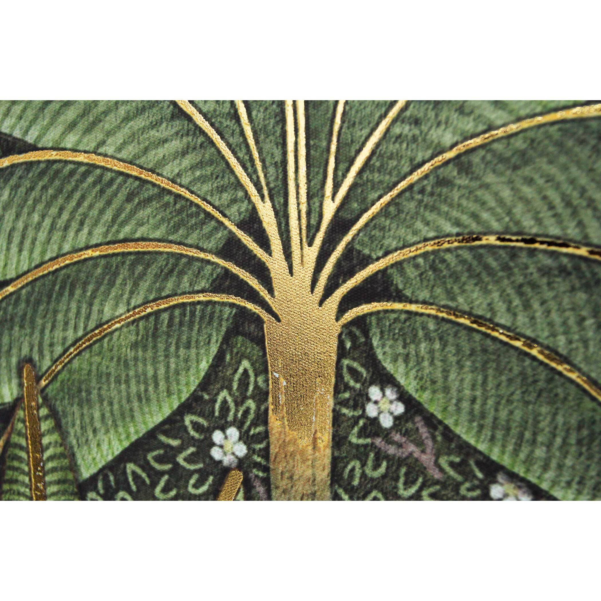 Cuadro Jungle poliéster verde-dorado 92x62x4 cm