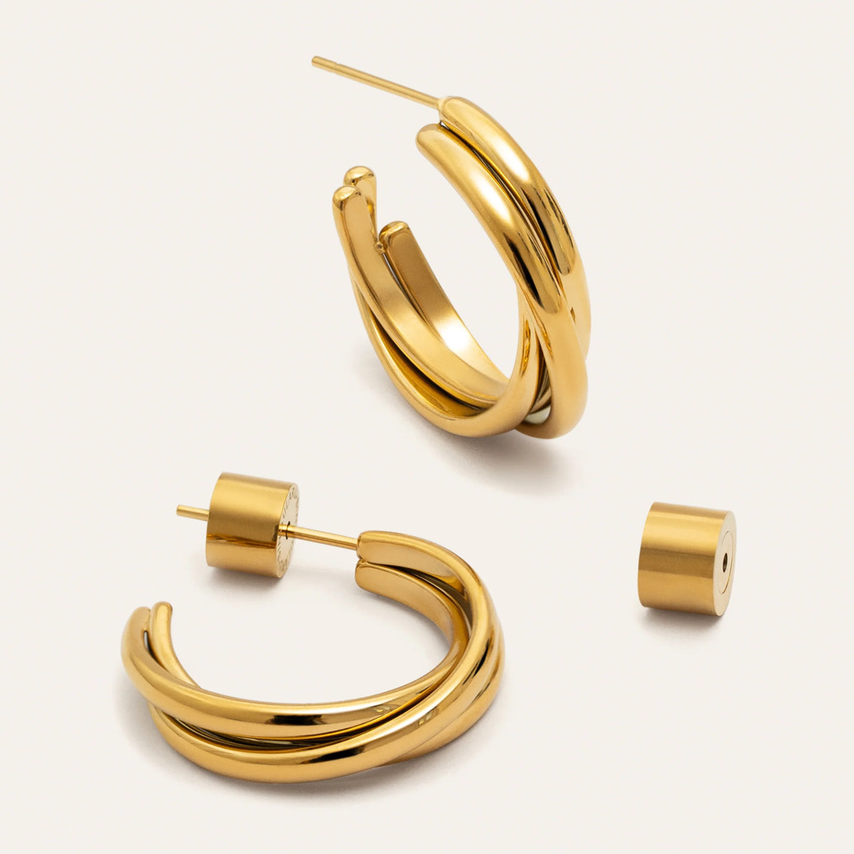 Pendientes Aro Triple Cruzado Acero Baño Oro