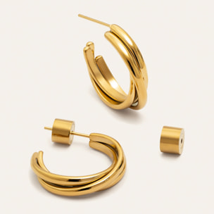 Pendientes Aro Triple Cruzado Acero Baño Oro