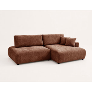 Pivoine - Canapé d'angle ouvert droit 4 places convertible avec coffre en tissu texturé - Terracotta