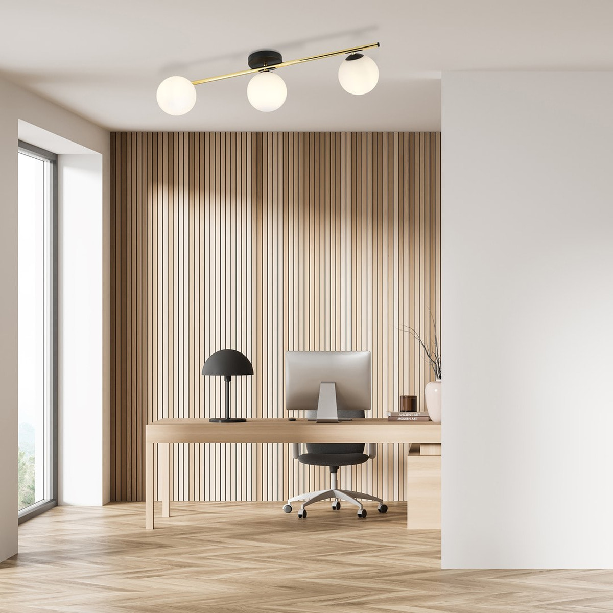 Lampada a sospensione SPLENDI in acciaio nero e oro con diffusori in vetro