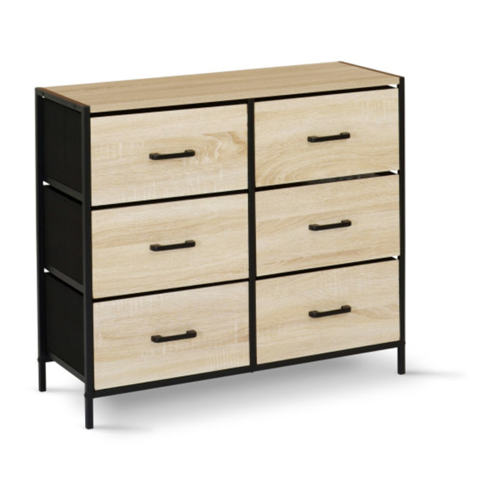 Commode Iris 6 tiroirs en bois et tissu