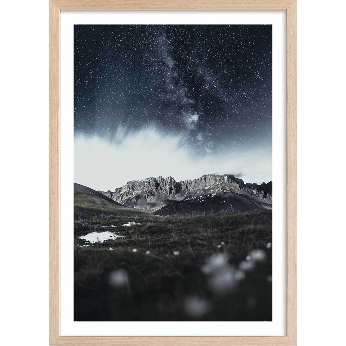 Affiche paysage la tête dans les etoiles Affiche + cadre en bois - Chêne