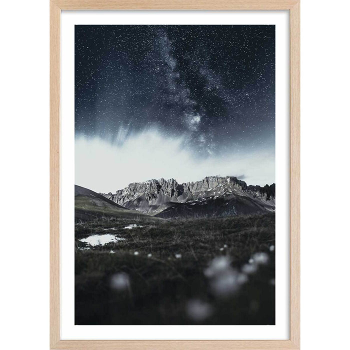 Affiche paysage la tête dans les etoiles Affiche + cadre en bois - Chêne