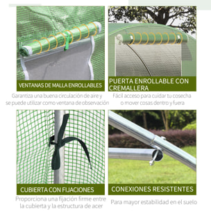 Invernadero de Exterior 4,5x3x2 m Invernadero de Túnel con Paredes Laterales Enrollables 6 Ventanas de Malla y Puerta Enrollable con Cremallera Invernadero para Jardín Patio Verde
