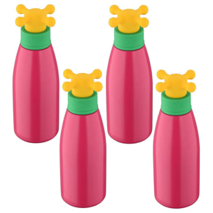 Set de 4 botellas de agua rainbow de 500ml en acero inoxidable color rosa