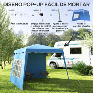 Carpa Plegable Pop-up 3x3 m Cenador Pabellón de Jardín con 2 Paredes Laterales Altura Ajustable y Bolsa de Transporte Protección UV50+ Impermeable Gazebo para Camping Fiestas Exterior Azul