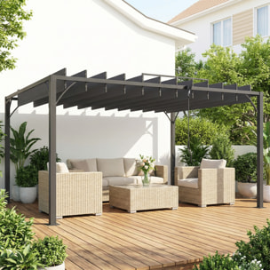 Pérgola de Jardín 3x4 m, Cenador de Jardín con Techo de Lamas Orientables a 135°, Estructura de Aluminio, Protección UPF50+, Pabellón para Exterior, Patio, Terraza, Gris Oscuro